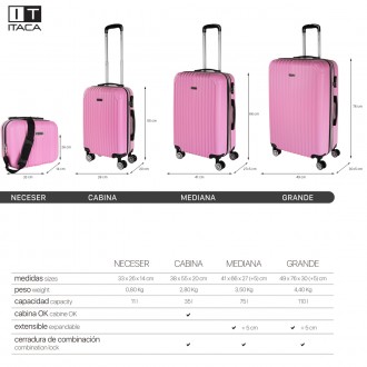 Set di 2/3 valigie (Cabina, Media e Grande) Sevron rigida con capacità di 104 L