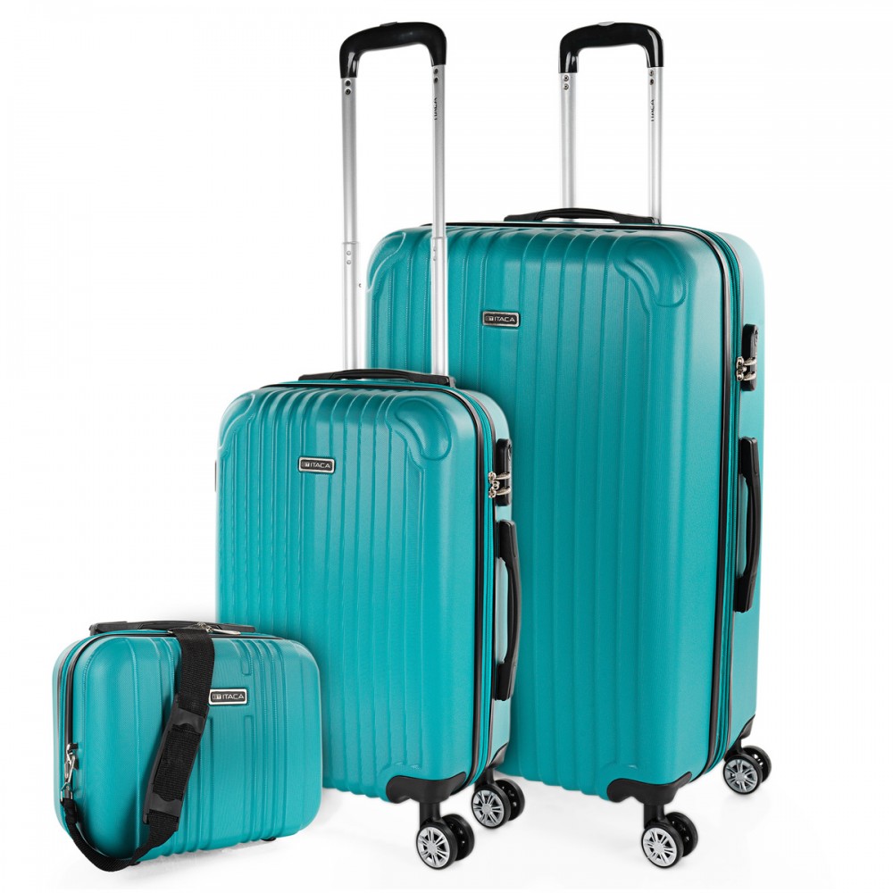 Lot de 2/3 valises (Cabine, Medium et Large) Sevron rigide avec une capacité de L