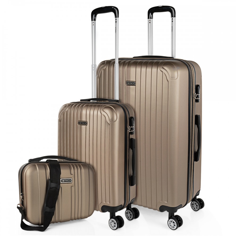 Lot de 2/3 valises (Cabine, Medium et Large) Sevron rigide avec une capacité de L