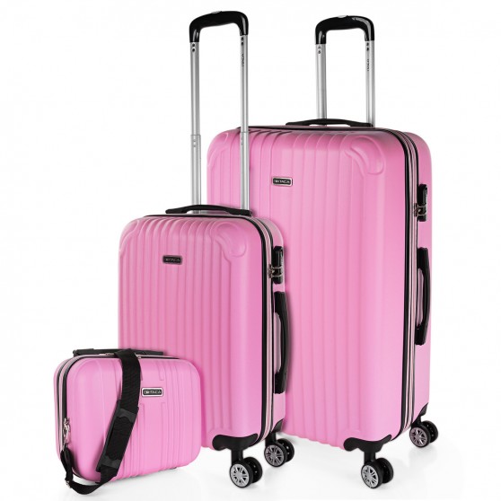Lot de 2/3 valises (Cabine, Medium et Large) Sevron rigide avec une capacité de L