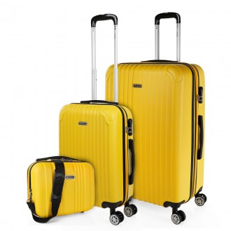 Lot de 2/3 valises (Cabine, Medium et Large) Sevron rigide avec une capacité de L